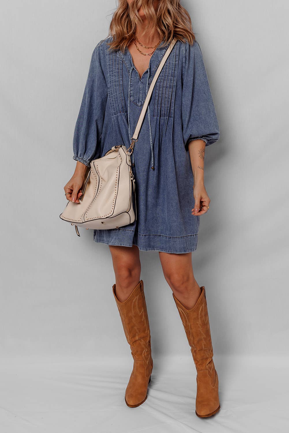 Sara Pleated Denim Dress