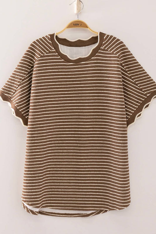 Scallop Trim Striped Top