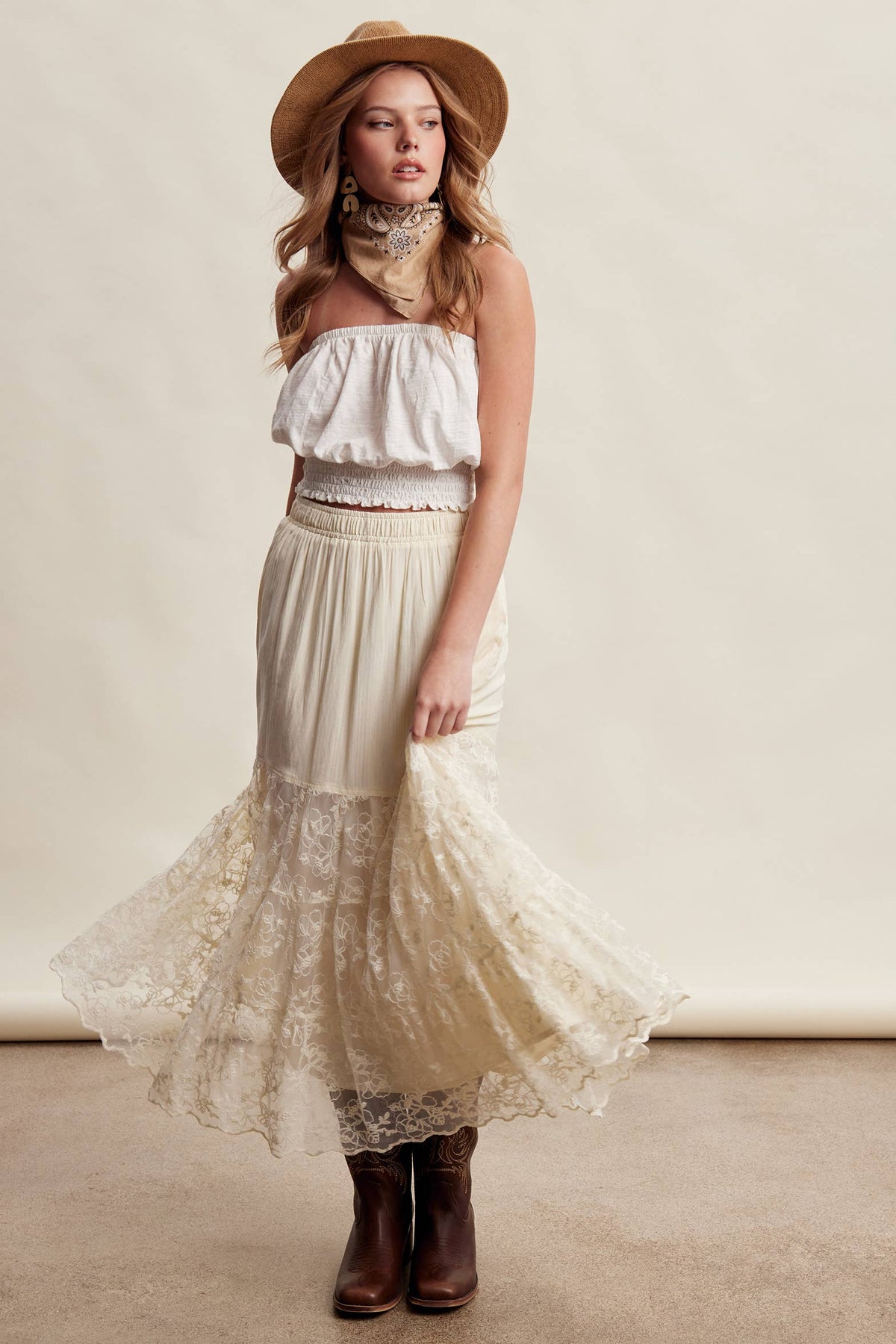 Lace Tiered Maxi Skirt