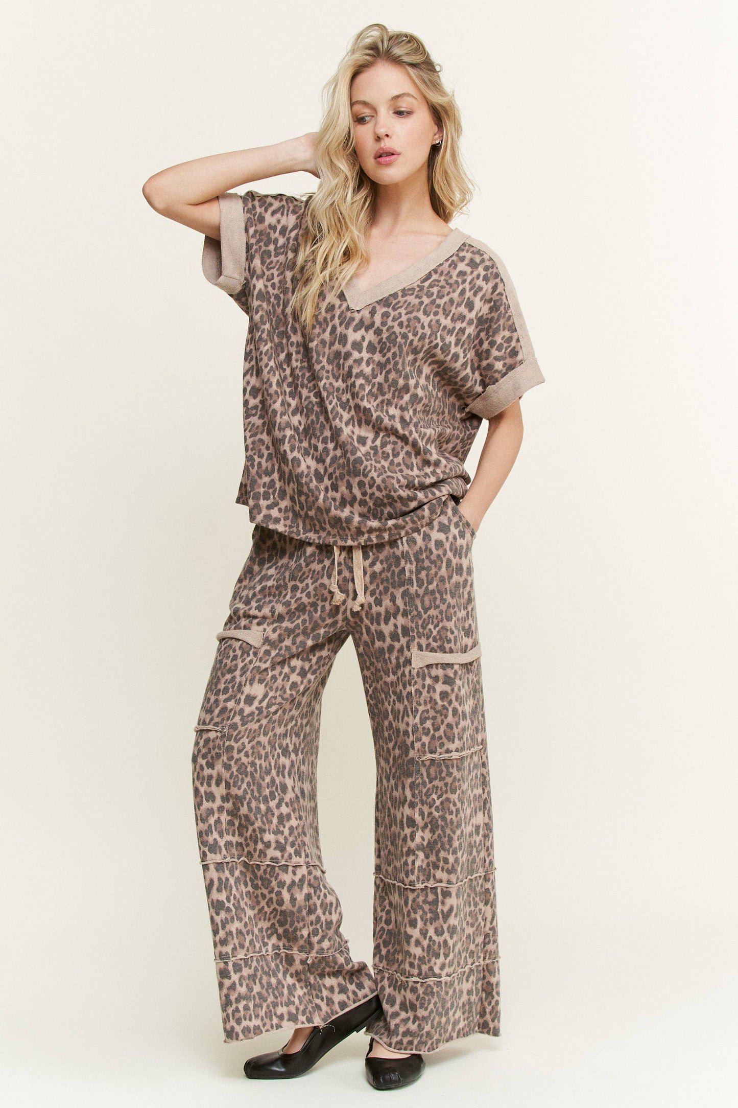 Mineral Washed Leopard Wide Leg Pants