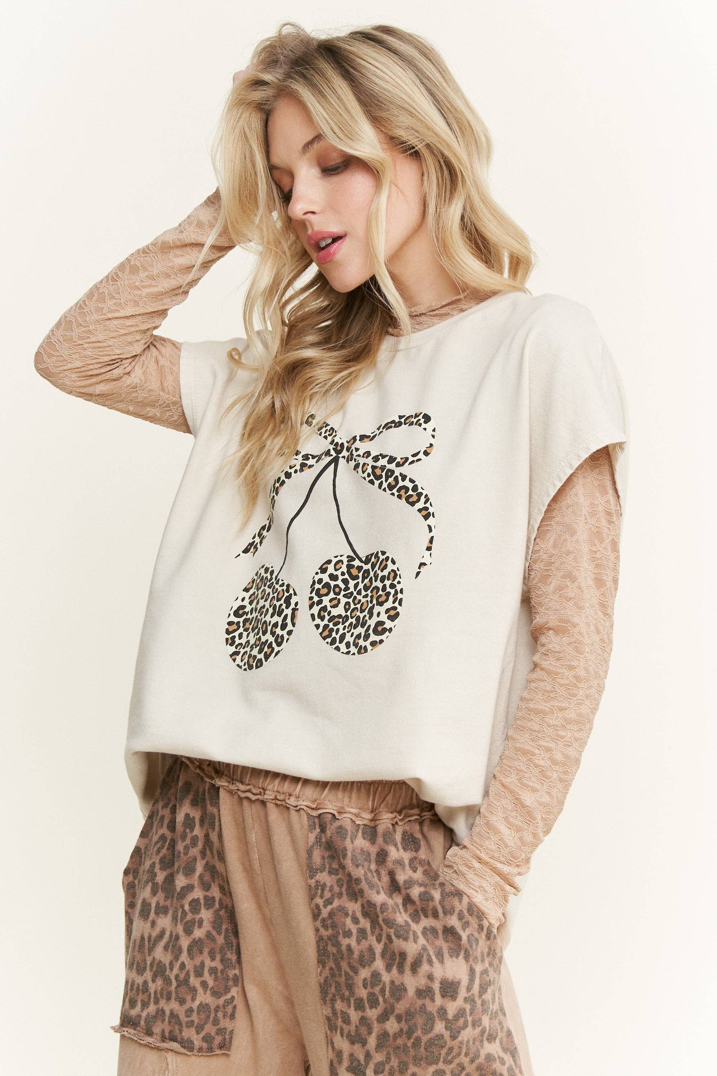 Mineral Washed Leopard Animal Cherry Graphic Top