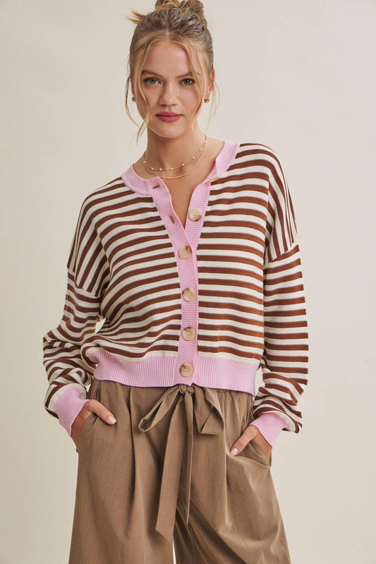 Pink Latte Stripe Cardigan