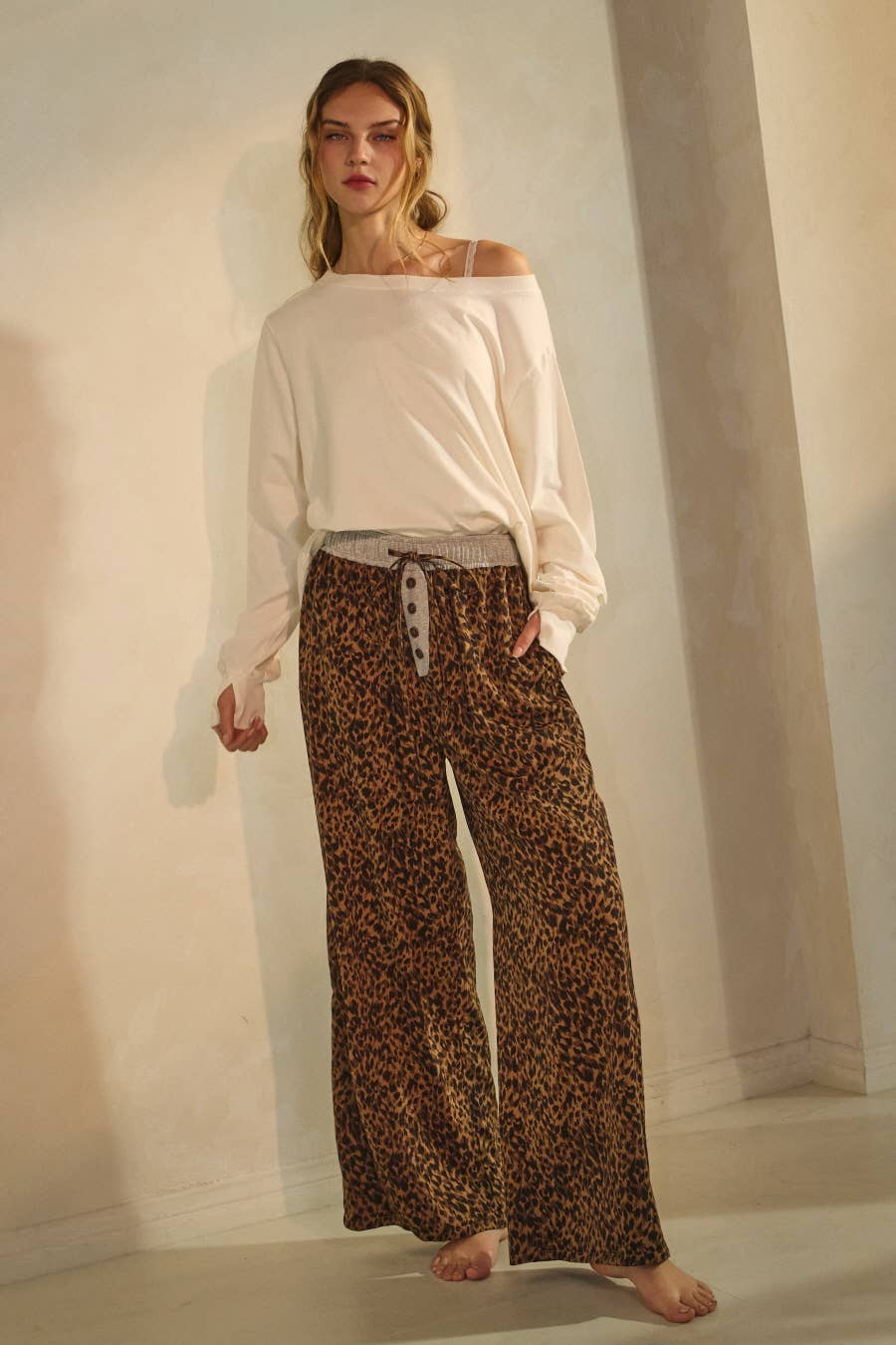 Jaren Leopard Wide Leg Pull On Pants