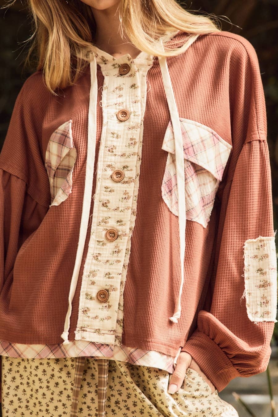 Jacie Vintage Mixed Pattern Hooded Jackie
