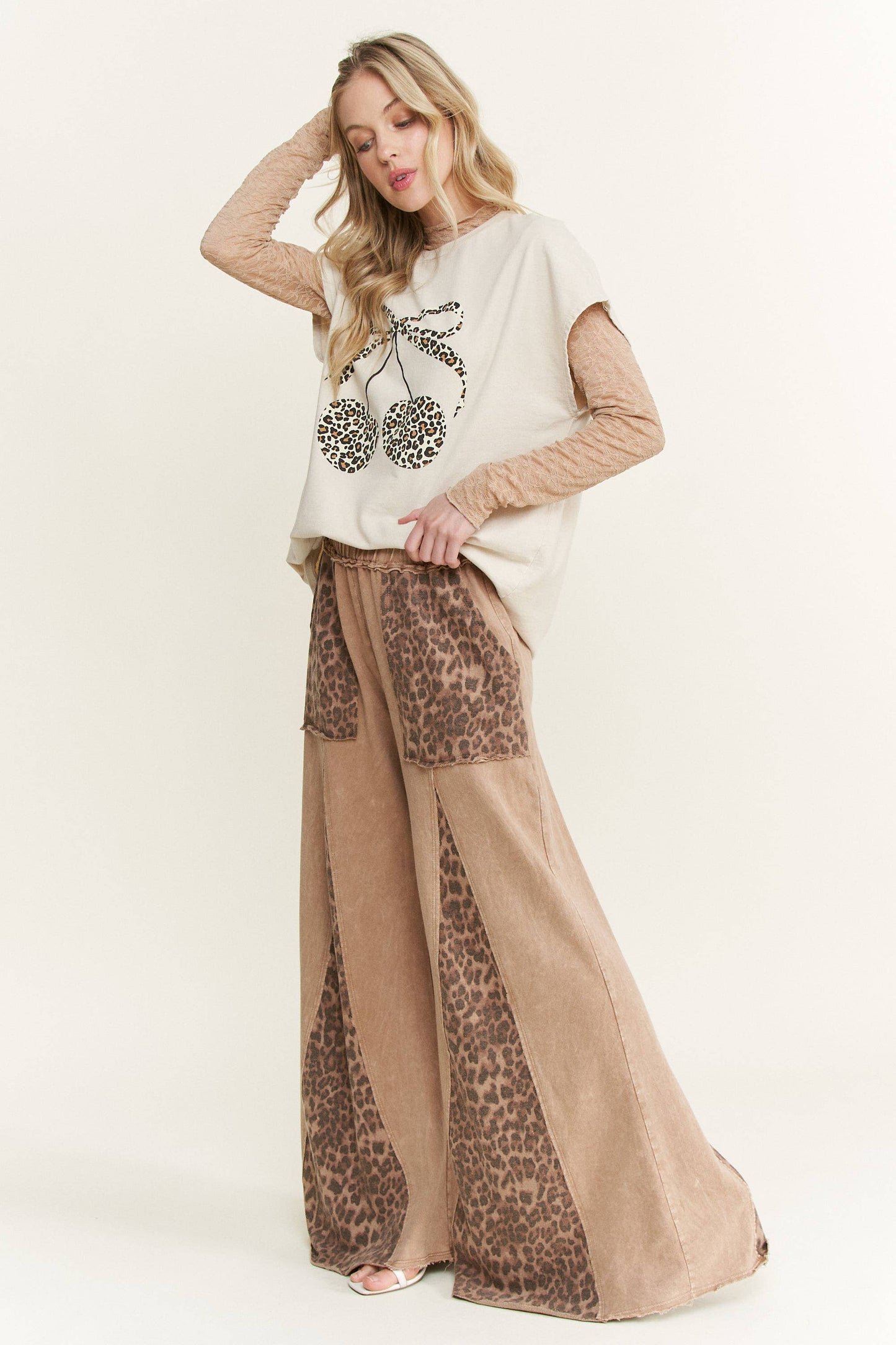 Mineral Washed Leopard Animal Cherry Graphic Top