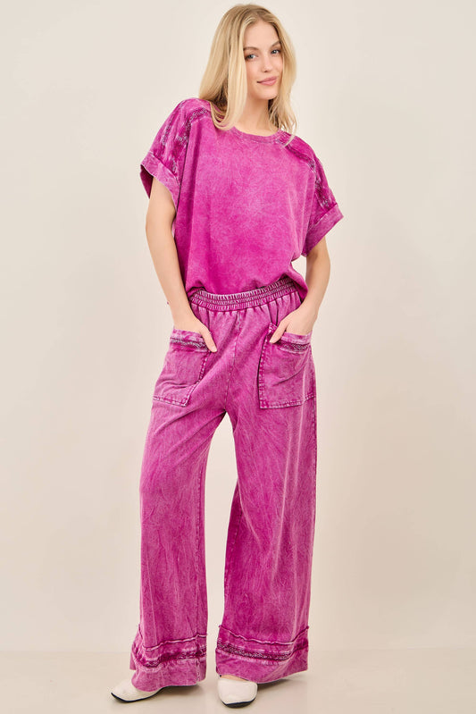 Mineral Washed Flower Trimmed Pants