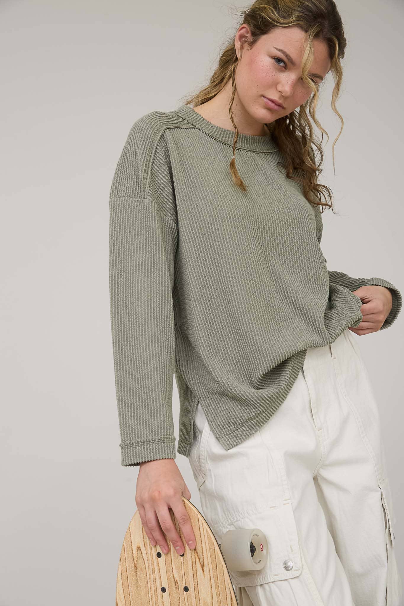 Carly Crew Neck Ribbed Top