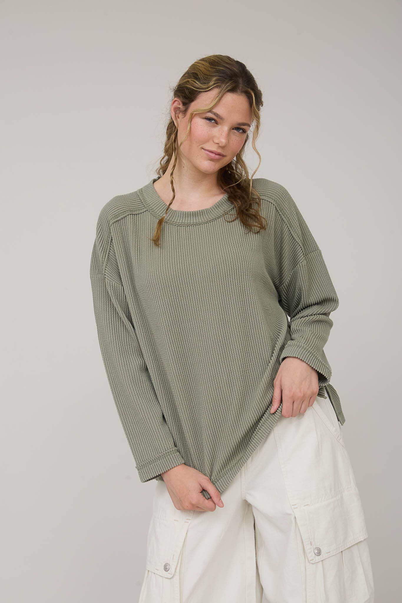 Carly Crew Neck Ribbed Top