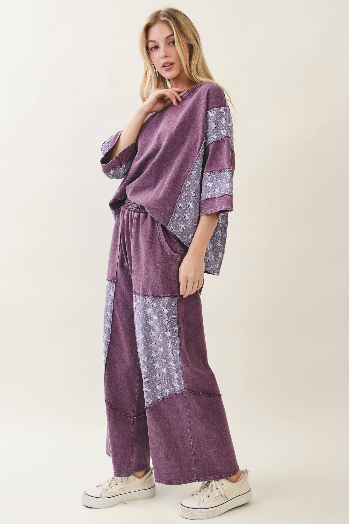 Mineral Washed Eyelet Lace Top