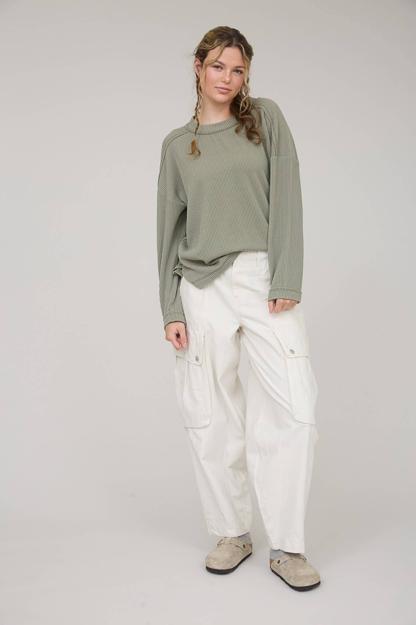 Carly Crew Neck Ribbed Top