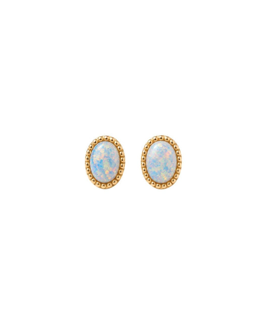 Screwback Stud Earrings - Luna Opal White