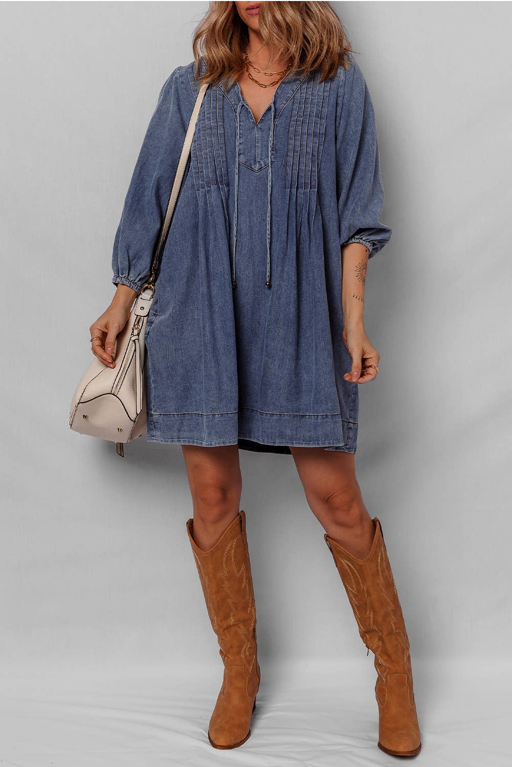 Sara Pleated Denim Dress