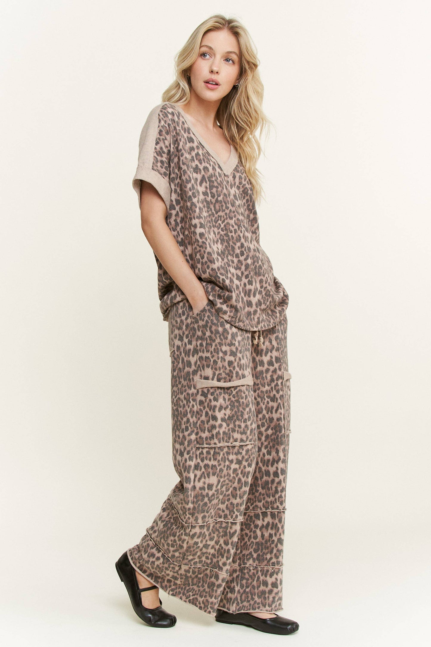 Mineral Washed Leopard Wide Leg Pants