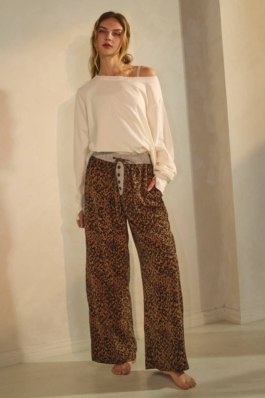 Jaren Leopard Wide Leg Pull On Pants