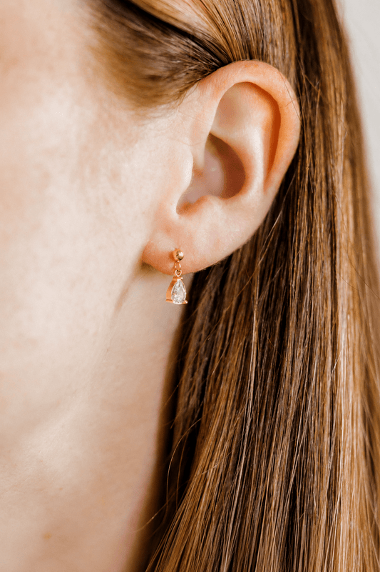 Screwback Stud Earrings - Millie Teardrop CZ Gold