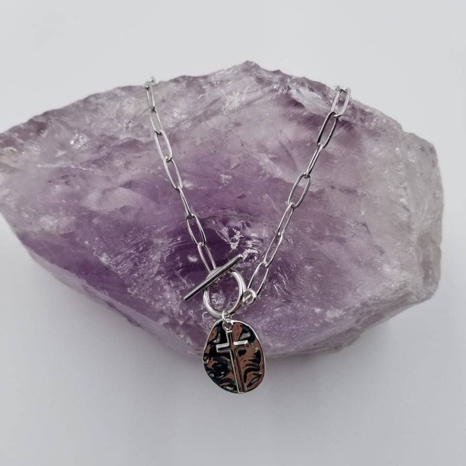 Hammered Cross Toggle Necklace