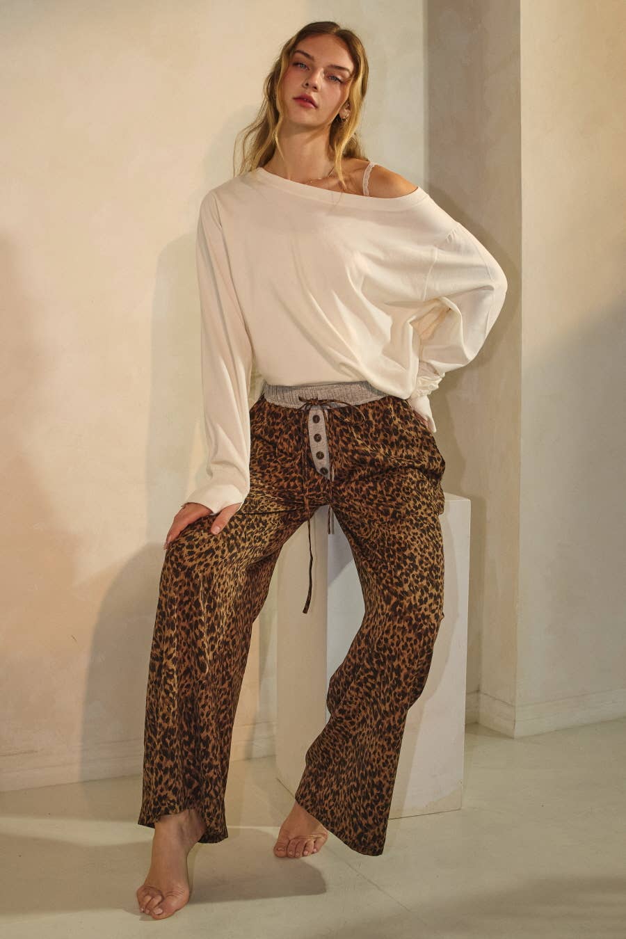 Jaren Leopard Wide Leg Pull On Pants