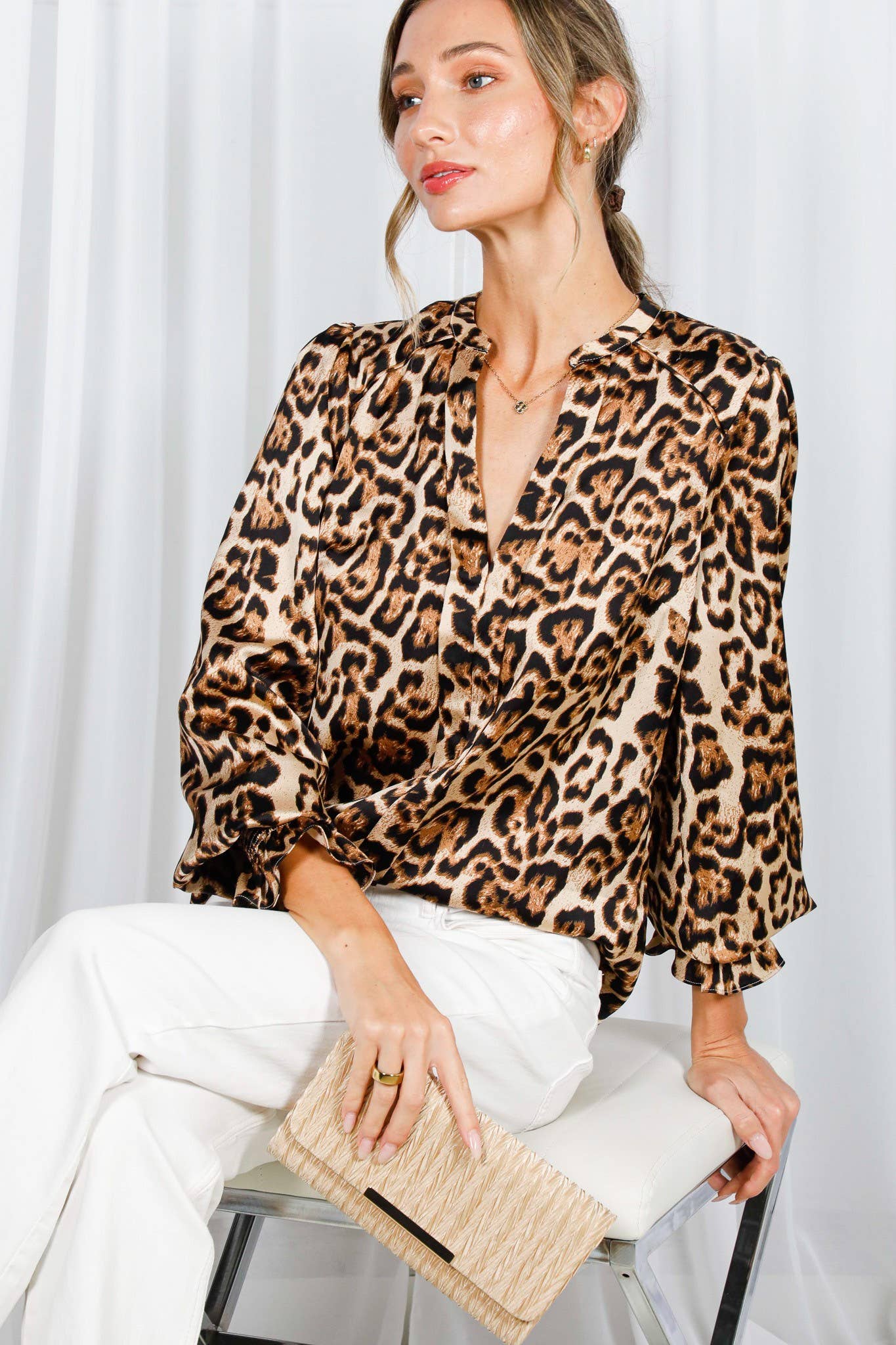 Marian Leopard Henly Blouse