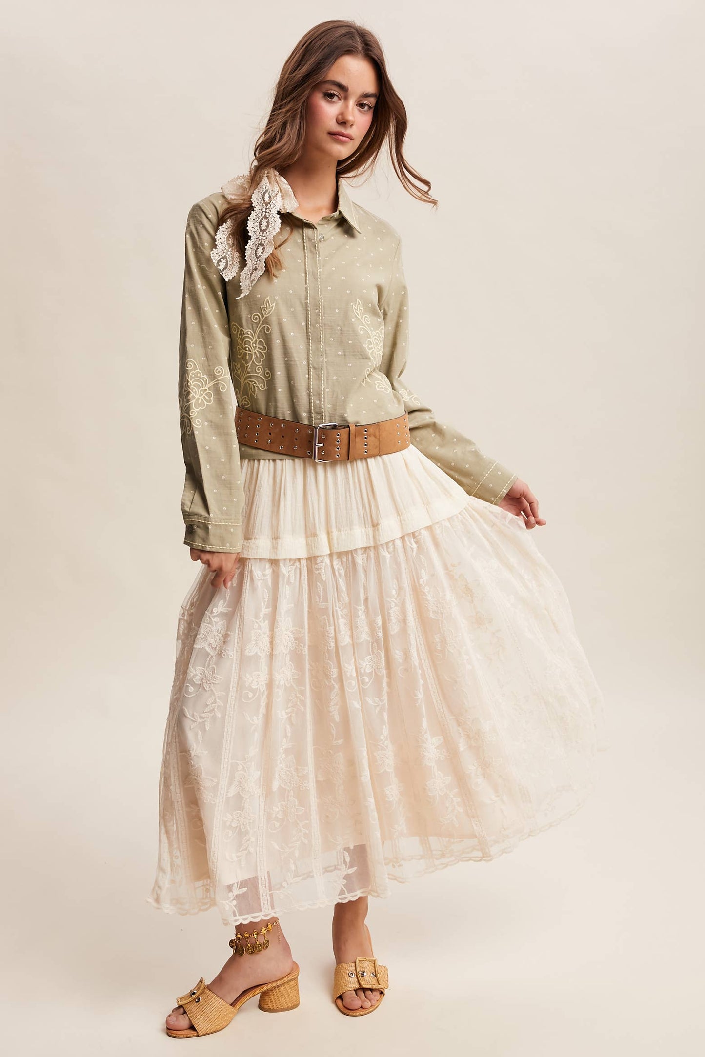 Vintage Floral Embroidered Maxi Skirt