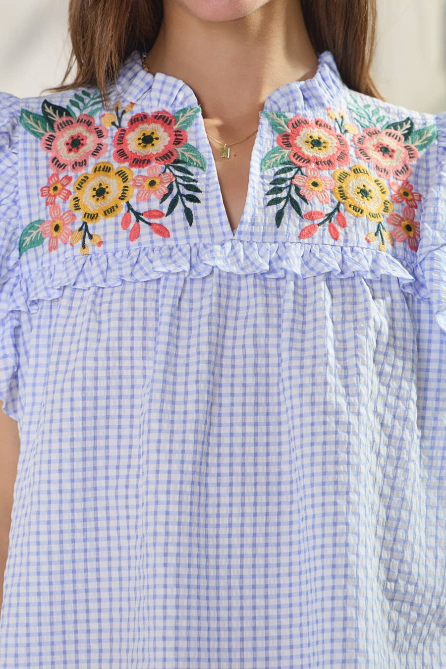 Mandi Seersucker Embroidered Top