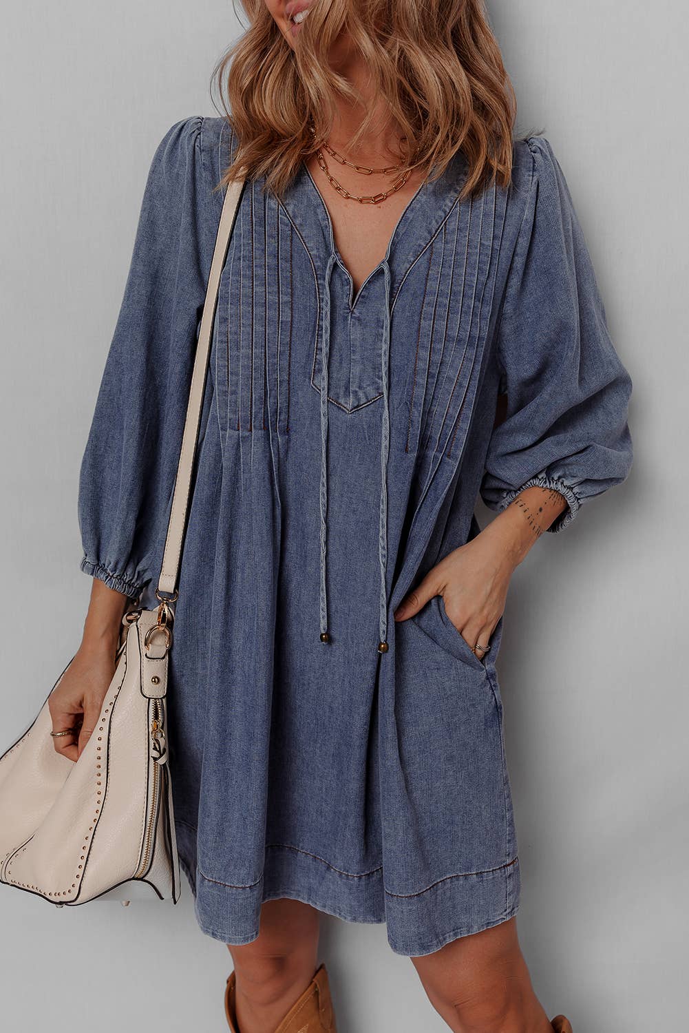 Sara Pleated Denim Dress