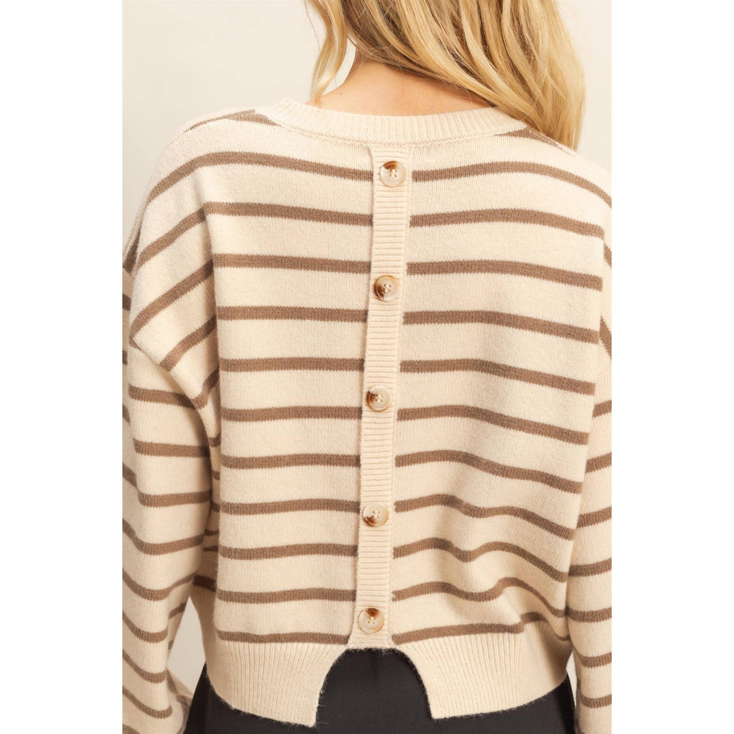 Lucy Striped Sweater with Back Button Detail