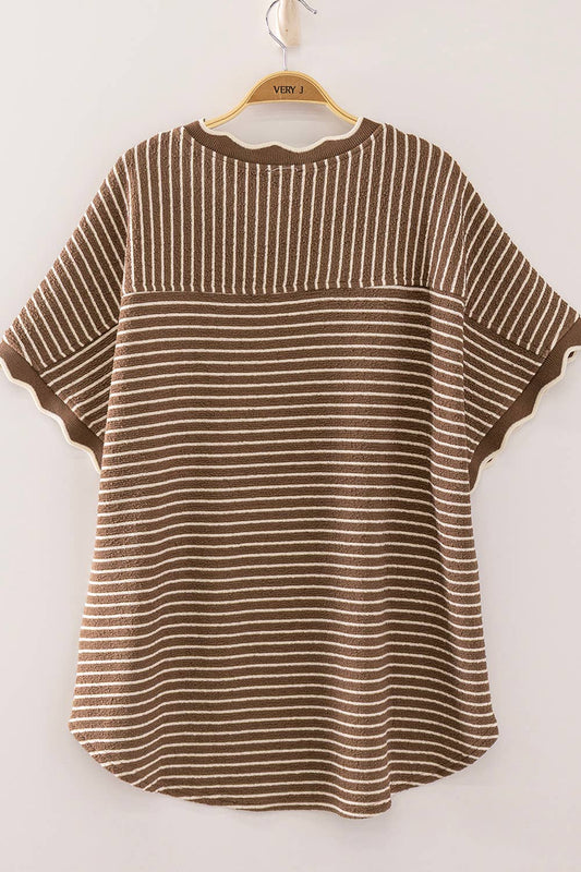 Scallop Trim Striped Top