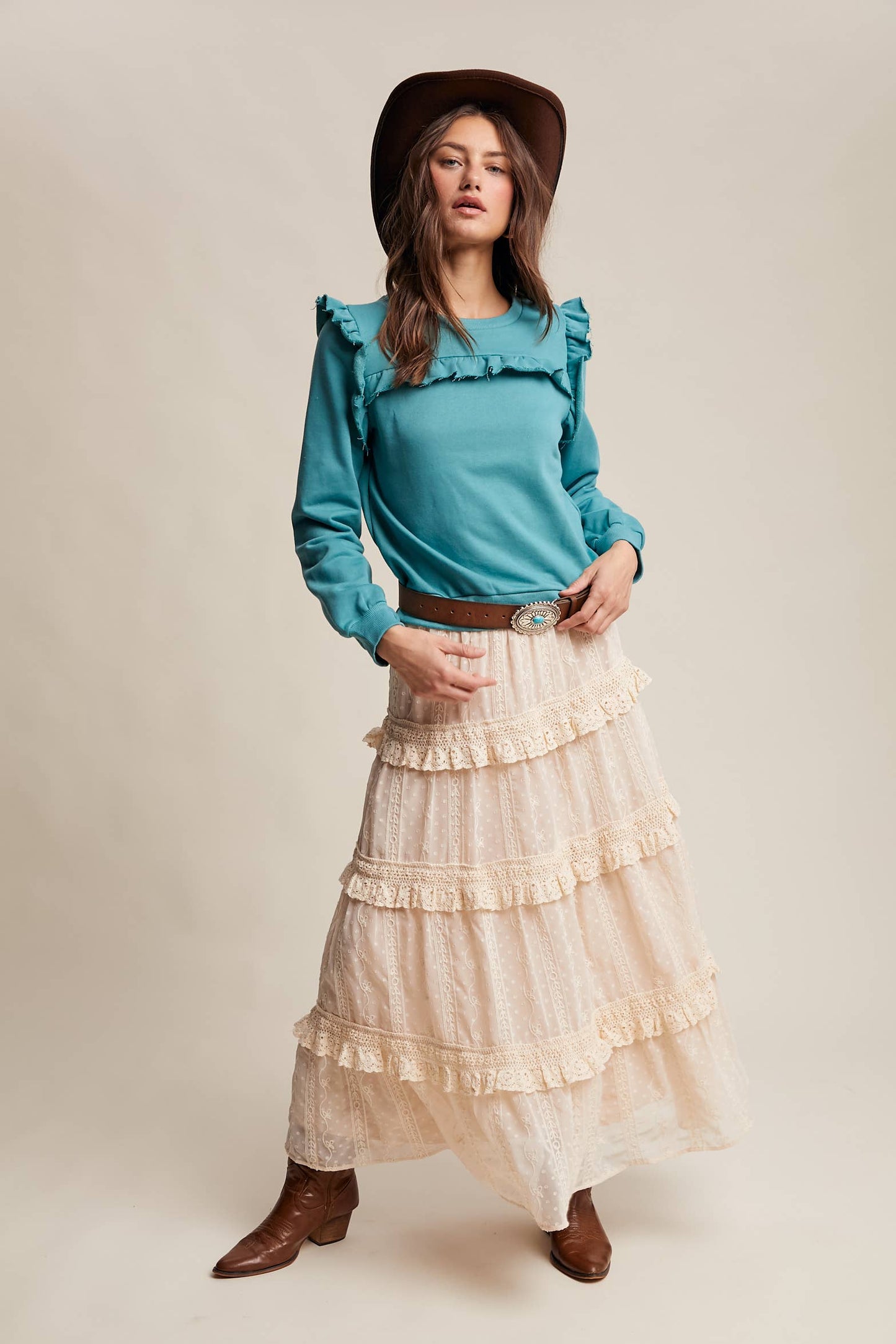 Embroidered Lace Tiered Maxi Skirt