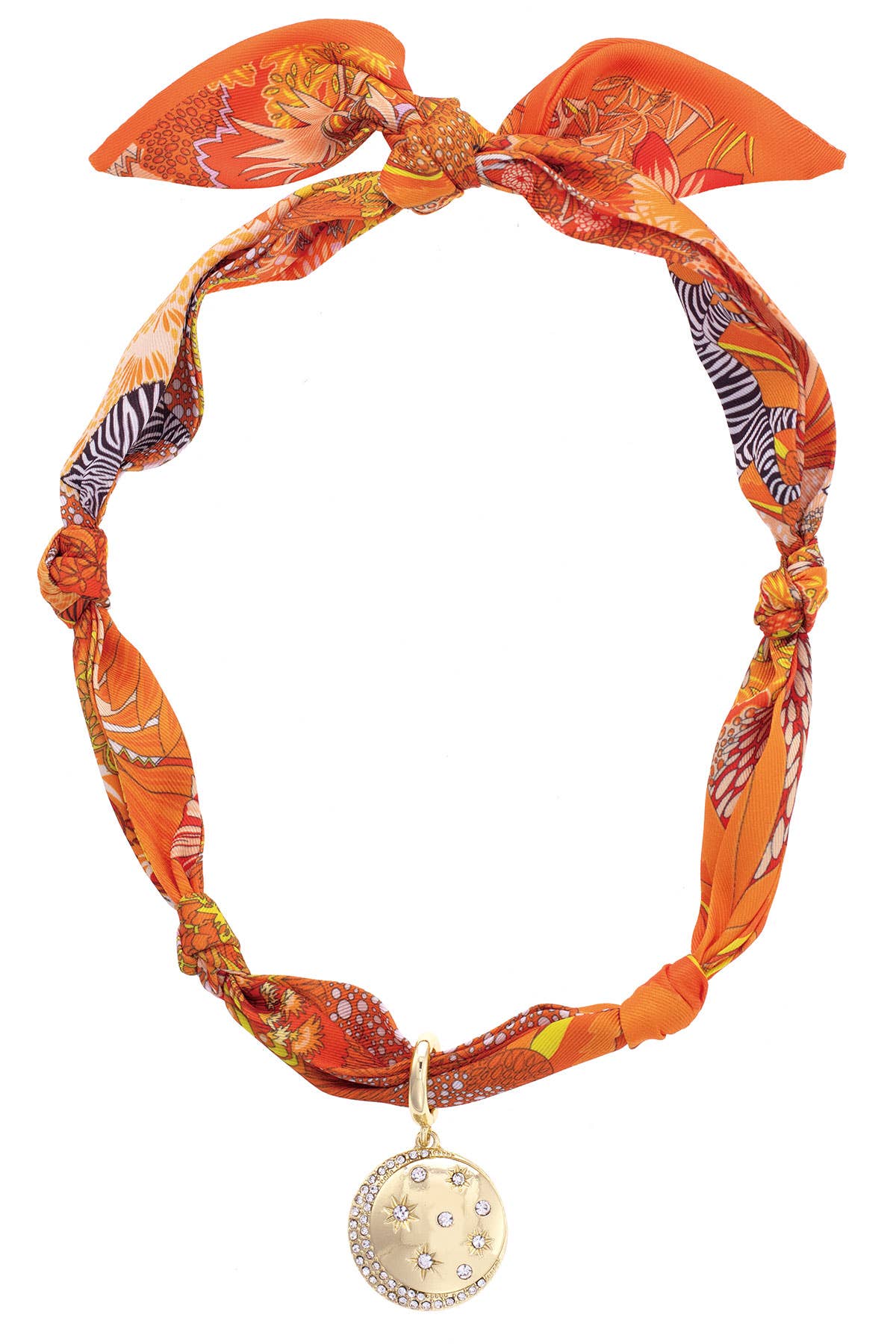Phoenix Celestial Coin Scarf Necklace in Orange/Yellow