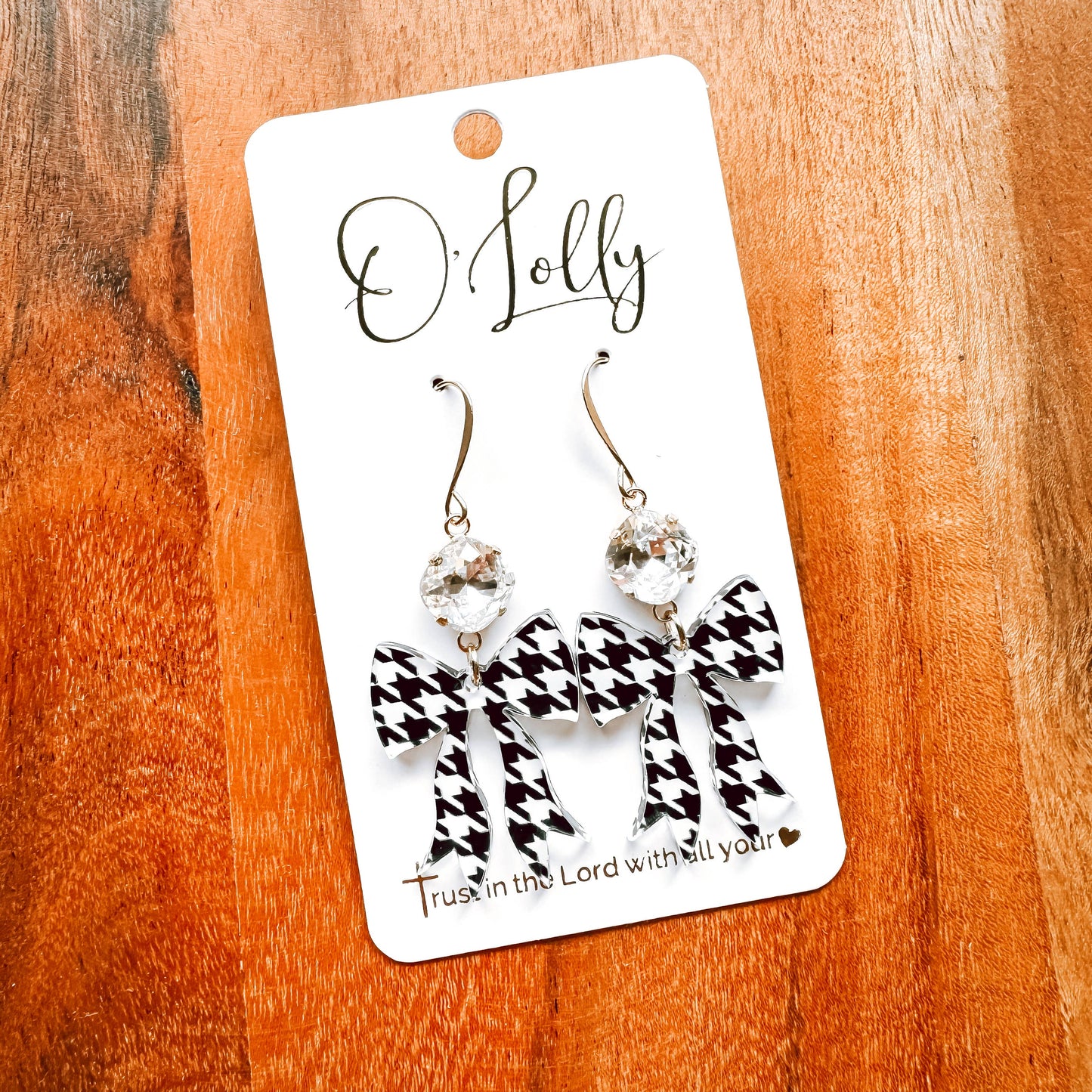 Acrylic Bow & Stone Earrings, Assorted Colors: Blue Bow