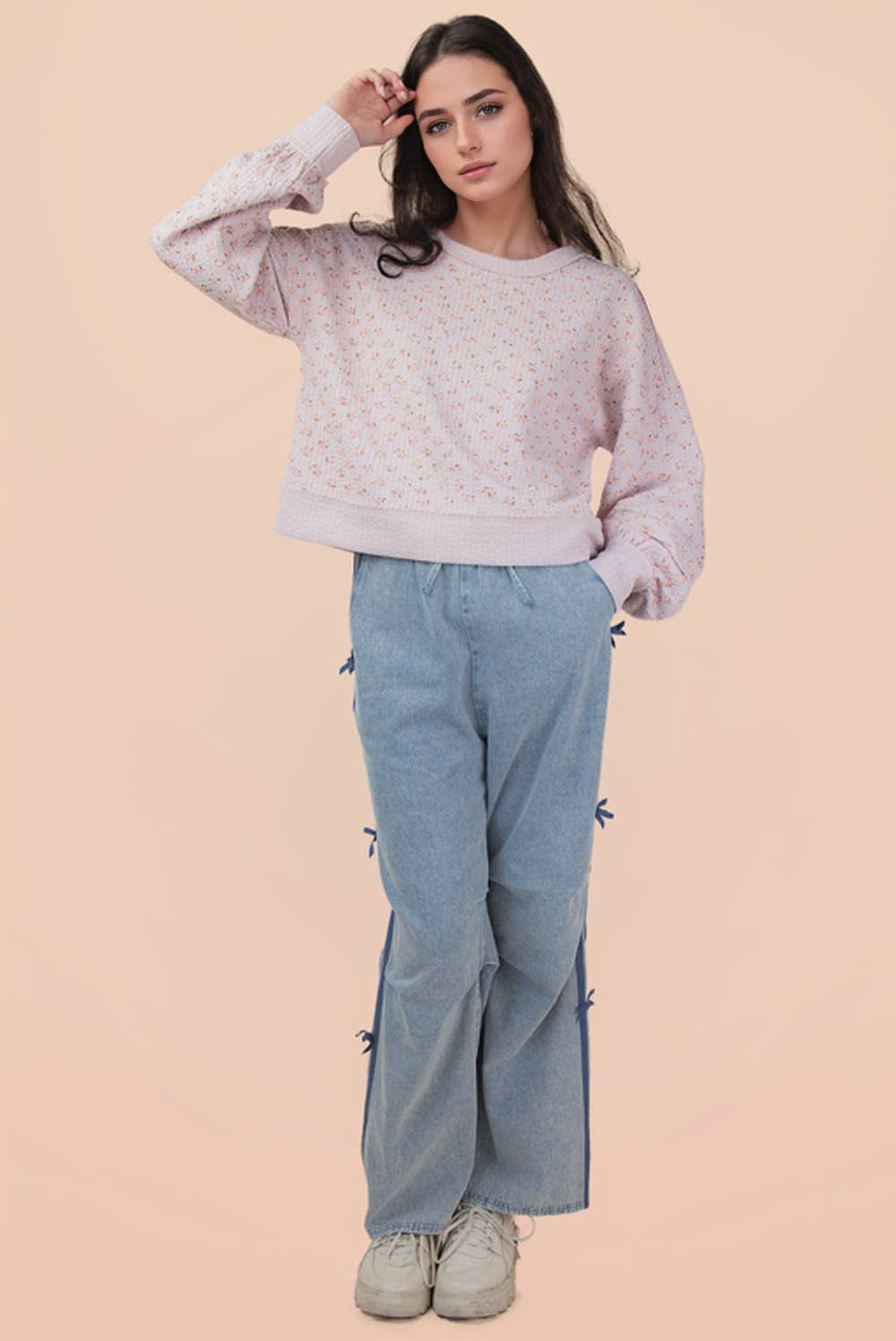 Floral Printed Casual Knit Top: