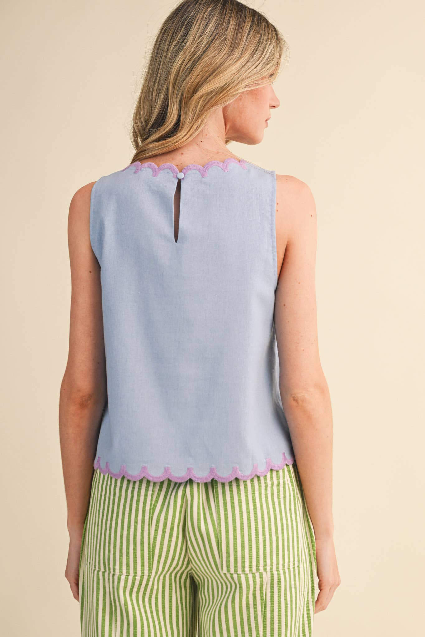 Maddi Floral Embroidery Scalloped Tank