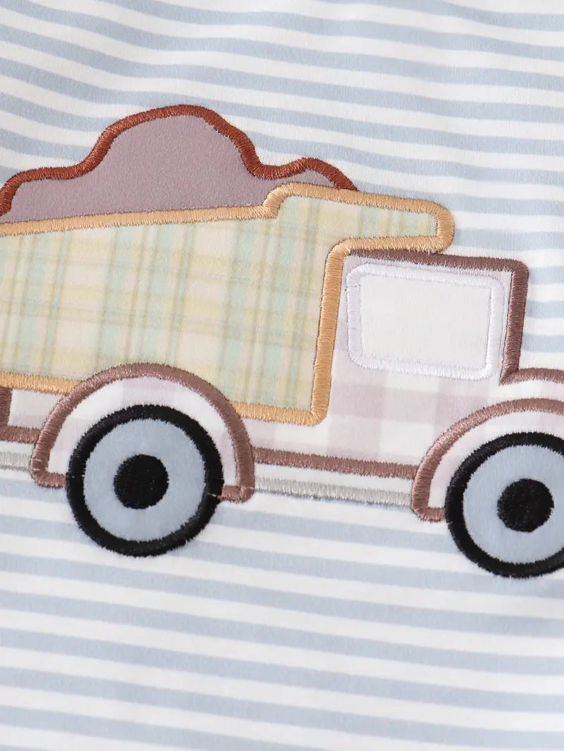 Grey Stripe Truck Appliqué Boy Set - Milly's Boutique