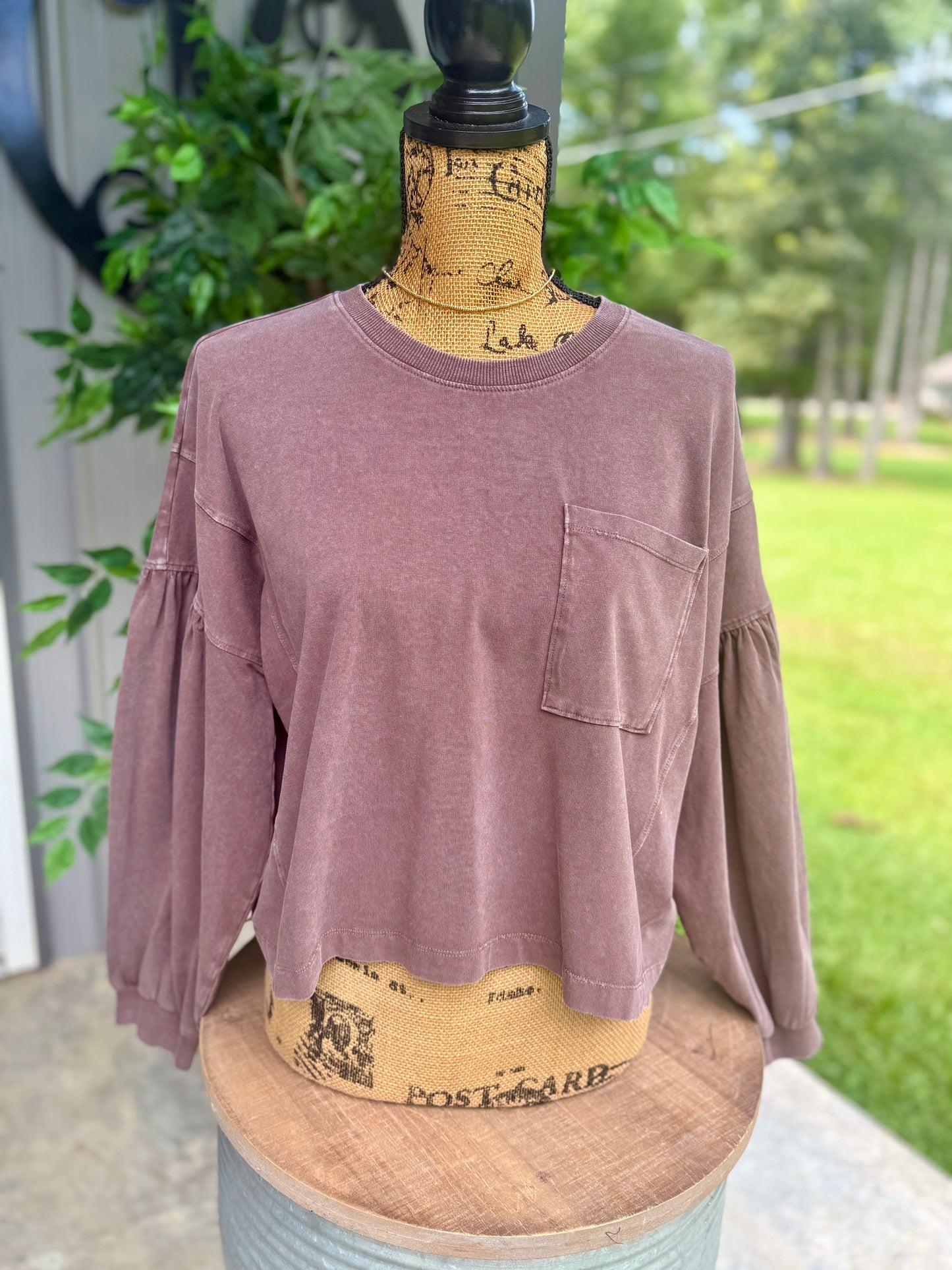 Mineral Wash Puff Sleeve Boxy Top