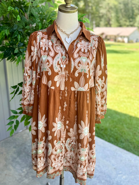 Demi Boho Print Shirt Dress