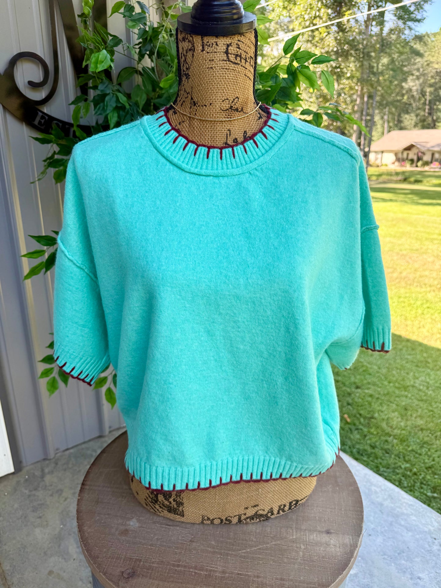 Marley Blanket Stitch Short Sleeve Sweater