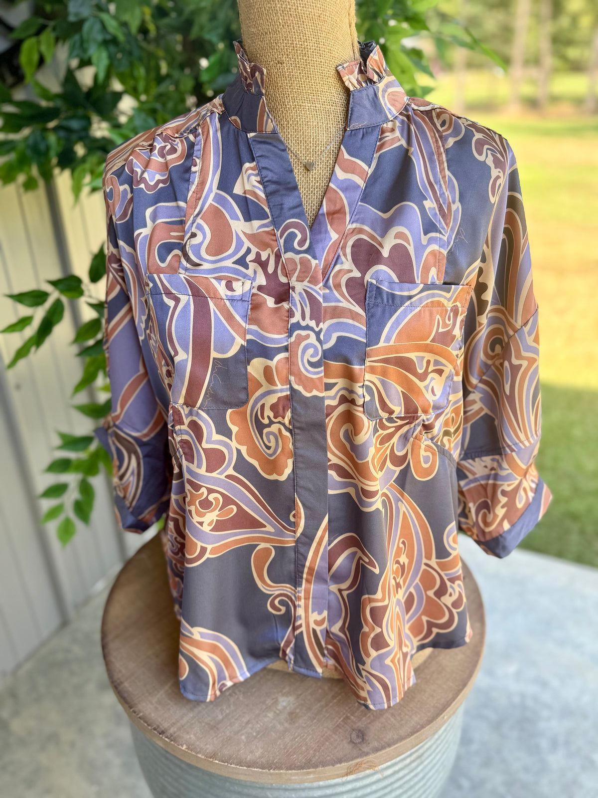 Printed Button Down Blouse
