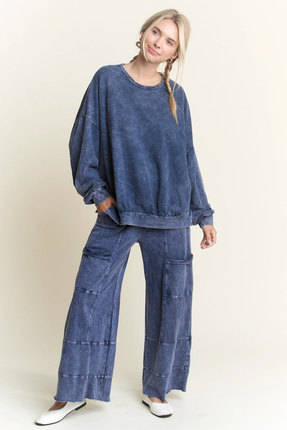 Mineral Washed Wide Leg Pants