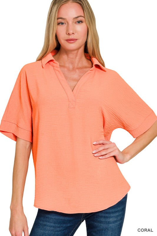 The Collared V Neck Top