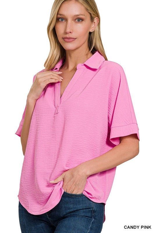 The Collared V Neck Top