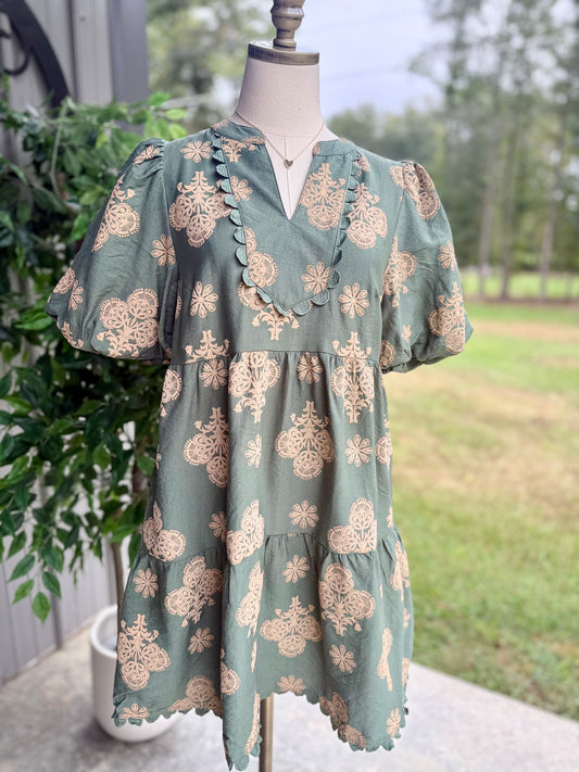 Darla Puff Printed Tiered Mini Dress
