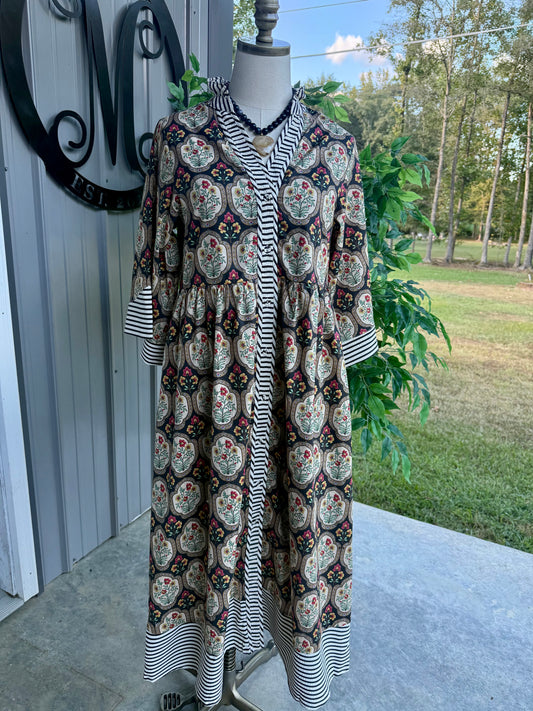 Mixed Print Button Down Midi