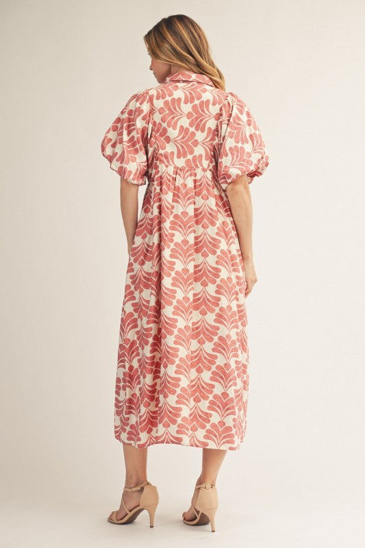 Puff Sleeves Boho Floral Midi Dress