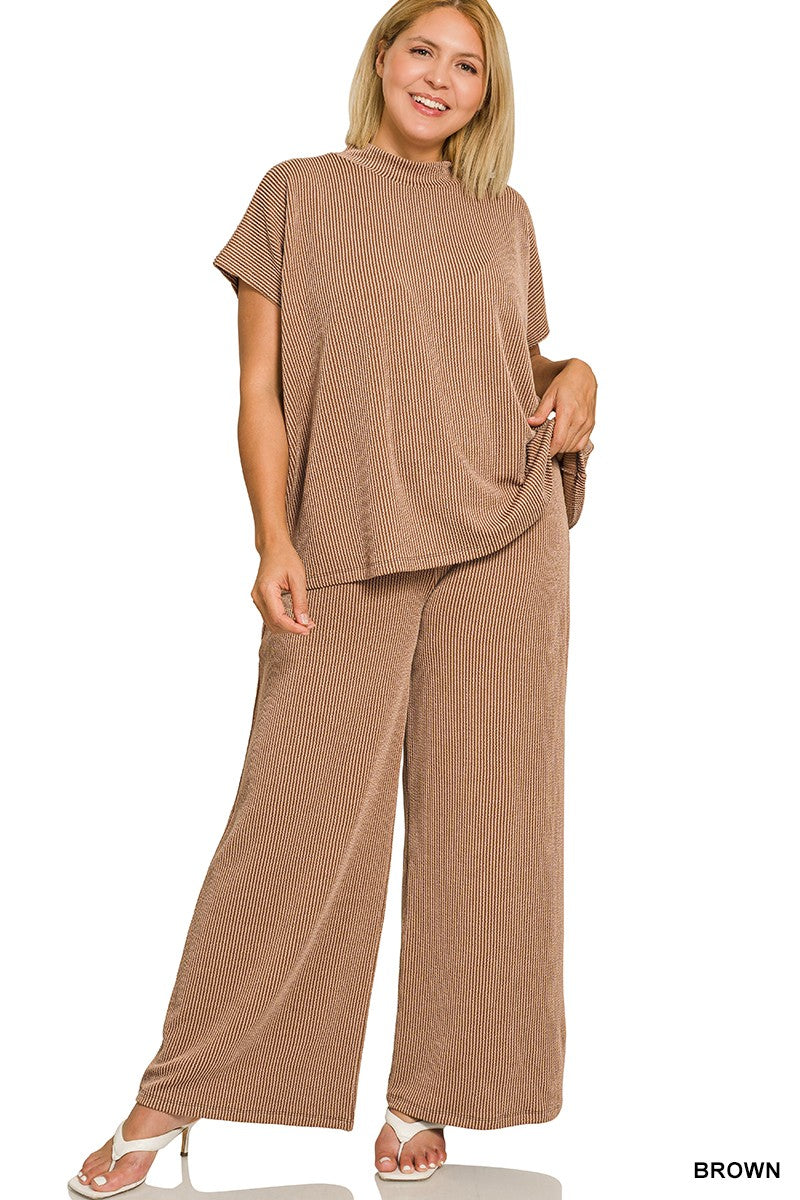 The Ribbed Mock Neck Plus Pant Set