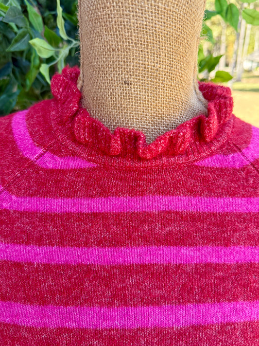 Mandy Ruffled Neck Striped Sweater