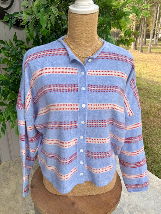 Striped Sweater Rolled Edge Cardigan