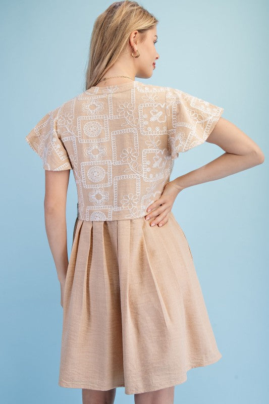 Taylor Embroidered Flutter Sleeve Dress