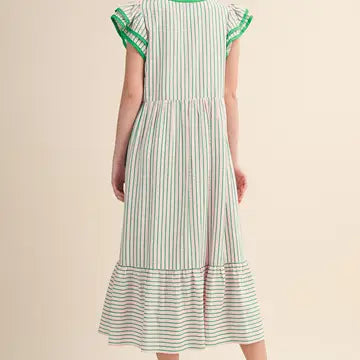 Maddi Striped Flutter Sleeve Midi