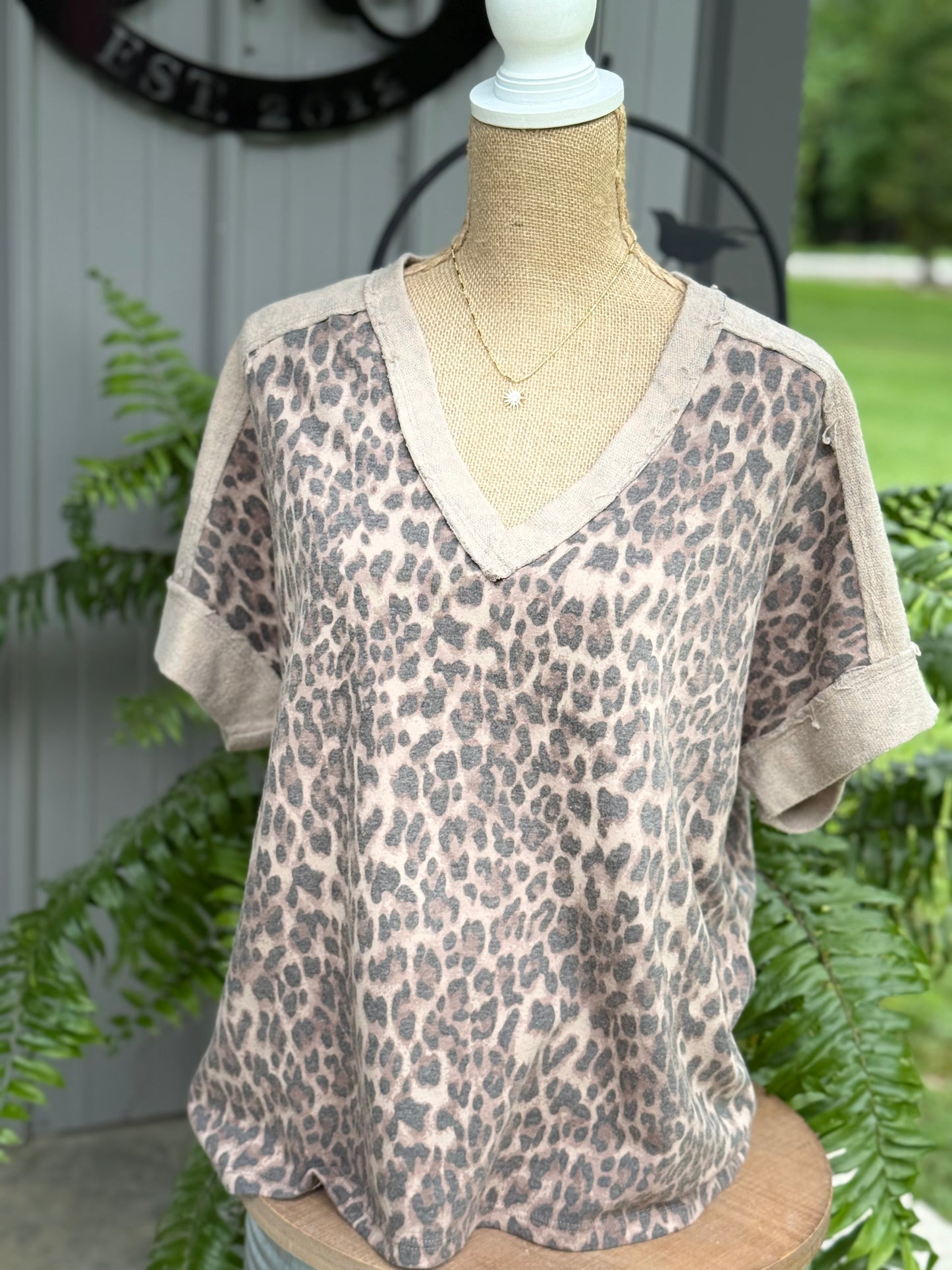 Mineral Washed Leopard Print Top