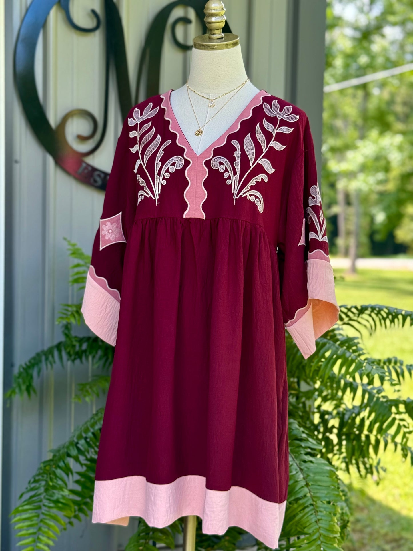 Darla Embroidered V Neck Dress